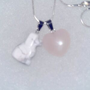 Boho Hippie Howlite Dog and Rose Quartz Crystal Sterling Silver Necklace 16”